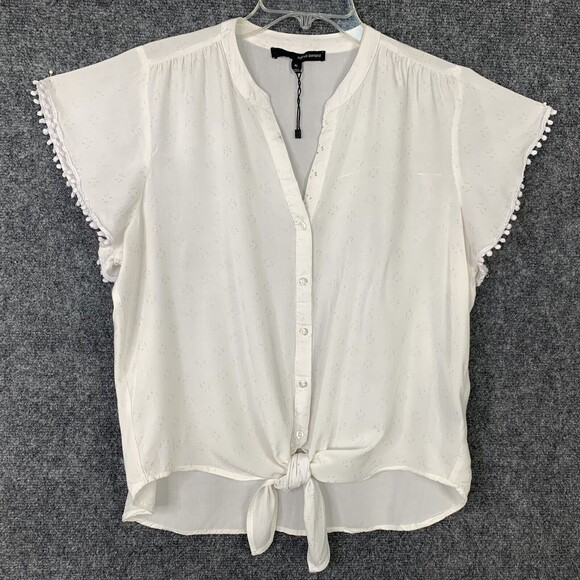 Harve’ Benard Button Up Blouse Women XL Tie Front Hi-low Hem - Picture 1 of 9